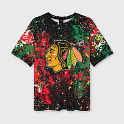 Футболка оверсайз женская Chicago Blackhawks NHL black, цвет: 3D-принт