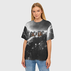 Футболка оверсайз женская ACDC металлический лого черно-белая текстура, цвет: 3D-принт — фото 2