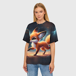 Футболка оверсайз женская Лиса бежит по космическому простору, цвет: 3D-принт — фото 2