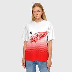 Футболка оверсайз женская Детройт Ред Уингз - красно белый градиент, цвет: 3D-принт — фото 2