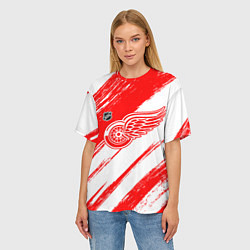 Футболка оверсайз женская Детройт Ред Уингз - брызги красок, цвет: 3D-принт — фото 2