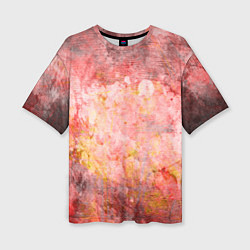 Футболка оверсайз женская Абстракция- red embroidered fabric, цвет: 3D-принт