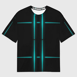 Женская футболка оверсайз Neon black light blue line