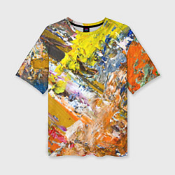 Женская футболка оверсайз Живая Абстракция: Поток Цветов и Форм в Постоянном