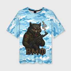 Футболка оверсайз женская Волк с красными глазами ВМФ, цвет: 3D-принт