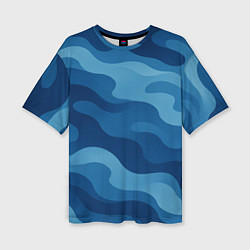 Женская футболка оверсайз Синие волнистые линии в виде камуфляжа