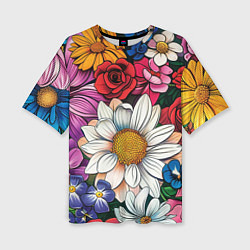 Футболка оверсайз женская Крупные цветы, цвет: 3D-принт
