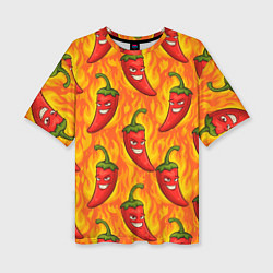 Футболка оверсайз женская Огненный перец паттерн, цвет: 3D-принт
