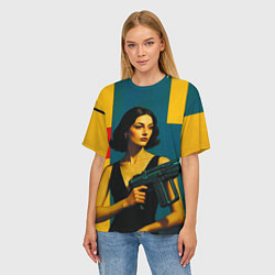 Футболка оверсайз женская Девушка с ретрофутуристическим автоматом поп-арт 1, цвет: 3D-принт — фото 2