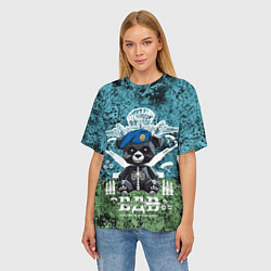 Футболка оверсайз женская Медведь десантник на фоне флага ВДВ, цвет: 3D-принт — фото 2