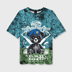 Футболка оверсайз женская Медведь десантник на фоне флага ВДВ, цвет: 3D-принт