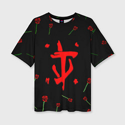Женская футболка оверсайз Doom rose pattern