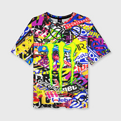 Футболка оверсайз женская Monster energy бренды стикеры, цвет: 3D-принт