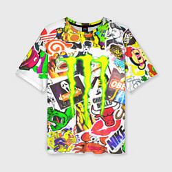 Футболка оверсайз женская Monster energy стикеры бренды, цвет: 3D-принт