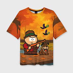 Футболка оверсайз женская Эрик Картман в игре Duck Hunt стреляет в уток, цвет: 3D-принт
