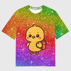 Футболка оверсайз женская Цыпленок школьник с рюкзаком, цвет: 3D-принт