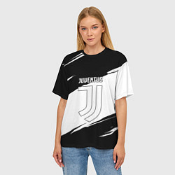 Футболка оверсайз женская Ювентус черно белые полосы, цвет: 3D-принт — фото 2