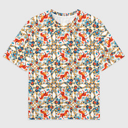 Футболка оверсайз женская Орнамент с лошадью - символом Нового 2026 года, цвет: 3D-принт