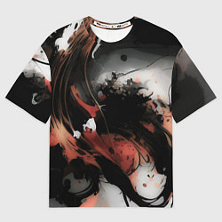 Футболка оверсайз женская Тёмные краски абстракция красно-чёрный, цвет: 3D-принт