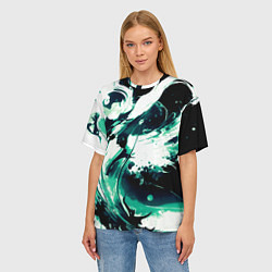 Футболка оверсайз женская Чёрно-зелёный абстракция волна, цвет: 3D-принт — фото 2