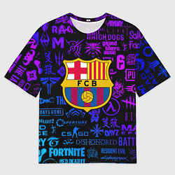 Футболка оверсайз женская Барселона неоновые логотипы игр, цвет: 3D-принт
