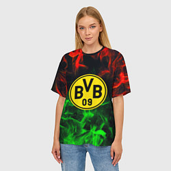 Футболка оверсайз женская Borussia красно зеленый огонь, цвет: 3D-принт — фото 2