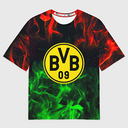Женская футболка оверсайз Borussia красно зеленый огонь
