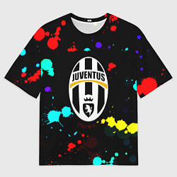 Футболка оверсайз женская Ювентус брызги красок неон, цвет: 3D-принт