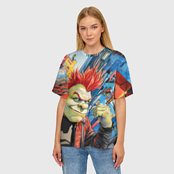 Футболка оверсайз женская Панк Шрек на фоне домов, цвет: 3D-принт — фото 2