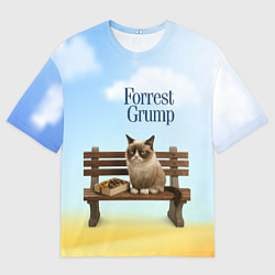 Футболка оверсайз женская Пародия Форрест Гамп - кот на скамейке, цвет: 3D-принт