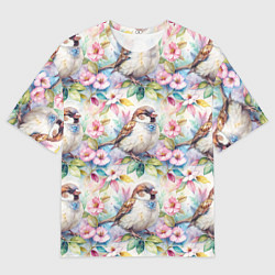 Женская футболка оверсайз Воробей в ярких цветах паттерн