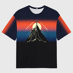 Футболка оверсайз женская На бога надейся сине-красный арт, цвет: 3D-принт