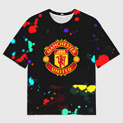 Футболка оверсайз женская Манчестер Юнайтед краски неон, цвет: 3D-принт