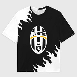 Футболка оверсайз женская Juventus белый огонь текстура, цвет: 3D-принт