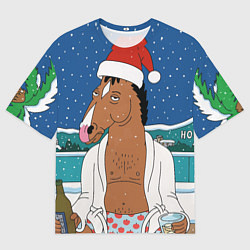 Футболка оверсайз женская Новогодний Конь Боджек, цвет: 3D-принт