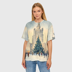 Футболка оверсайз женская Москва новогодняя елка, цвет: 3D-принт — фото 2