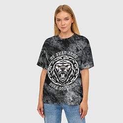 Футболка оверсайз женская Не буди лихо пока оно тихо - медведь русич, цвет: 3D-принт — фото 2