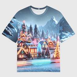 Футболка оверсайз женская Городок в новогодних огоньках, цвет: 3D-принт