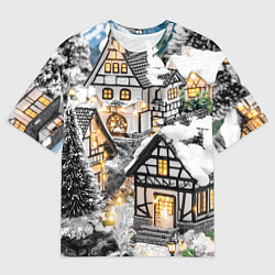 Женская футболка оверсайз Объемные новогодние дома