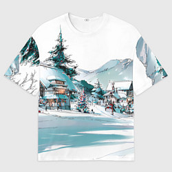 Футболка оверсайз женская Дома и елки - Новый год, цвет: 3D-принт