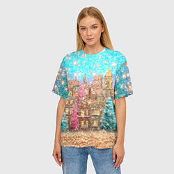 Футболка оверсайз женская Новогодний город в блестках, цвет: 3D-принт — фото 2