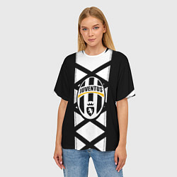 Футболка оверсайз женская Ювентус геометрия полосы линии, цвет: 3D-принт — фото 2