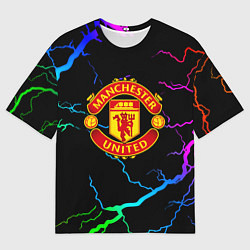 Футболка оверсайз женская Манчестер Юнайтед неоновые молнии, цвет: 3D-принт