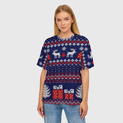 Футболка оверсайз женская Новогодний вязаный паттерн, цвет: 3D-принт — фото 2