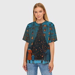 Футболка оверсайз женская Люди встречают новый год во дворе, цвет: 3D-принт — фото 2