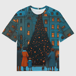 Футболка оверсайз женская Люди встречают новый год во дворе, цвет: 3D-принт