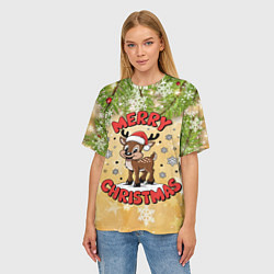 Футболка оверсайз женская Олень в шапке Санты, цвет: 3D-принт — фото 2