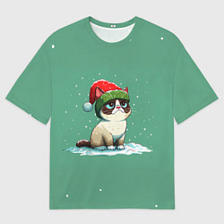 Футболка оверсайз женская Новогодний мем котик, цвет: 3D-принт