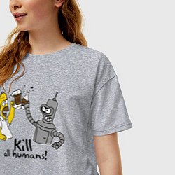 Футболка оверсайз женская Kill all humans, цвет: меланж — фото 2