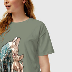 Футболка оверсайз женская Кошки сфинксы, цвет: авокадо — фото 2